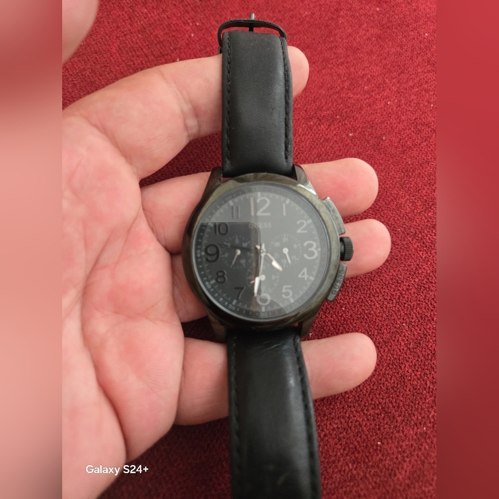Black Leather Strap Watch GUESS